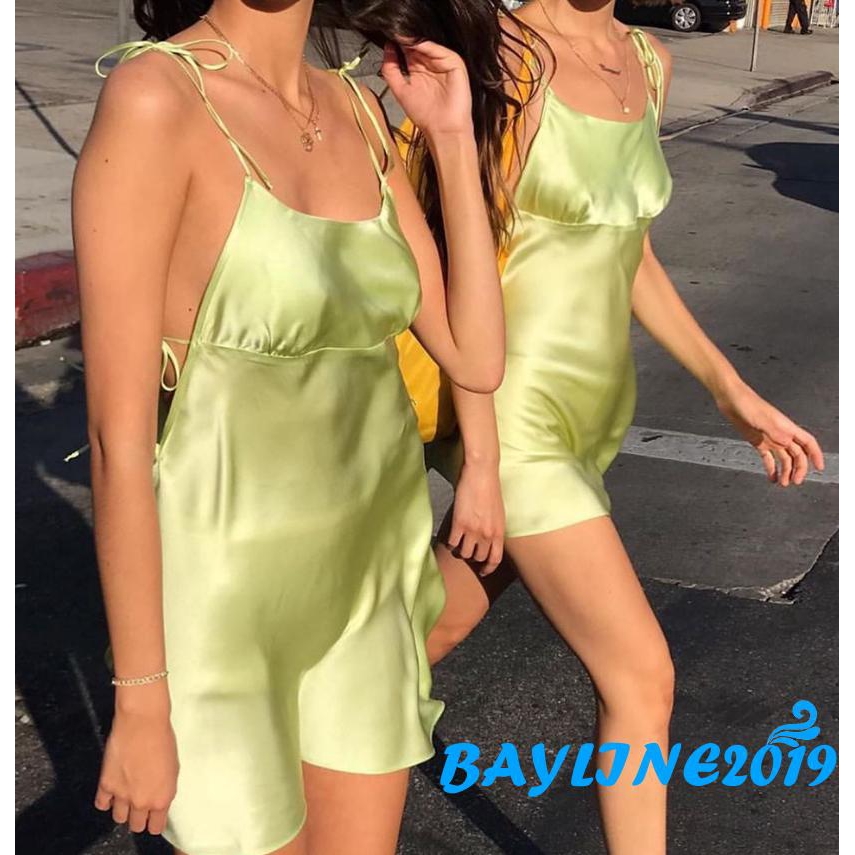 Đầm mini hai dây chất lụa satin thời trang mùa hè cho nữ | BigBuy360 - bigbuy360.vn