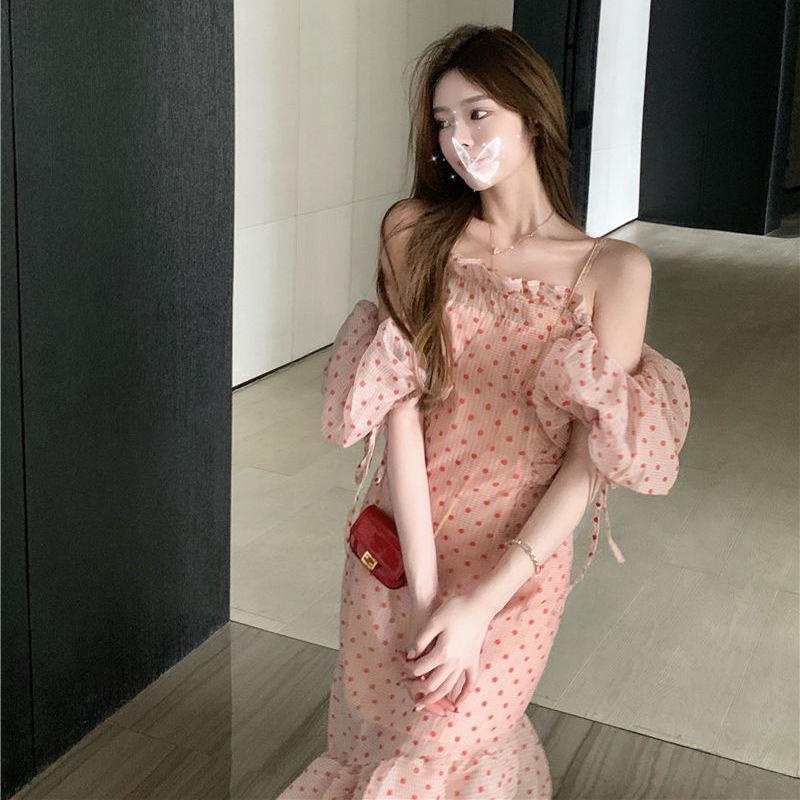 Đầm hai dây đuôi cá họa tiết chấm bi thời trang mùa hè cho nữ | BigBuy360 - bigbuy360.vn