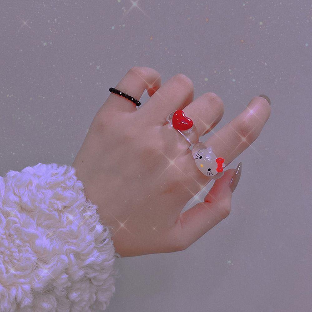 Nhẫn Nhựa Resin Hình Trái Tim Phong Cách Vintage Thời Trang 2Lip Cho Nữ