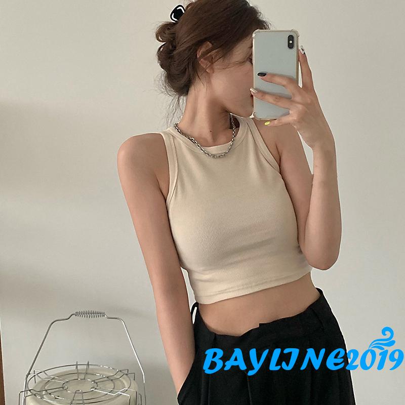 Áo croptop sát nách cổ tròn màu sắc đơn giản cho nữ | BigBuy360 - bigbuy360.vn