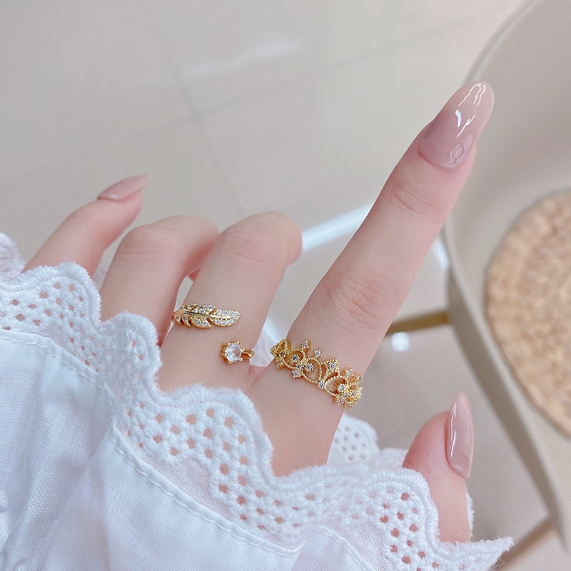 Nhẫn Hình Vương Miện / Lông Vũ / Thiên Thần / Lông Vũ Đính Kim Cương Thời Trang Thanh Lịch
