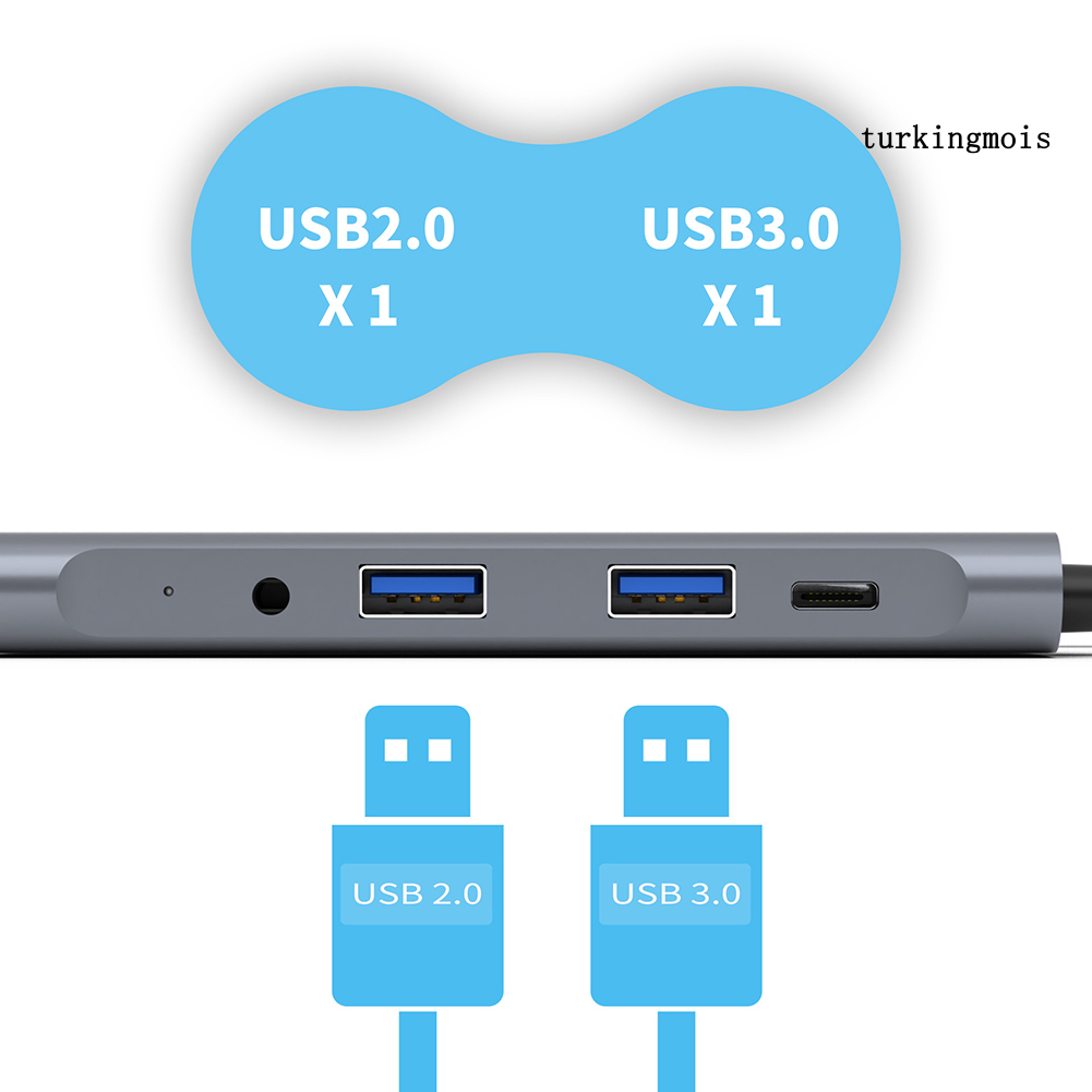 Adapter Type C sang 4K HDMI tương thích với USB 3.0 2.0 PD 3.5mm 5 trong 1 TZA501