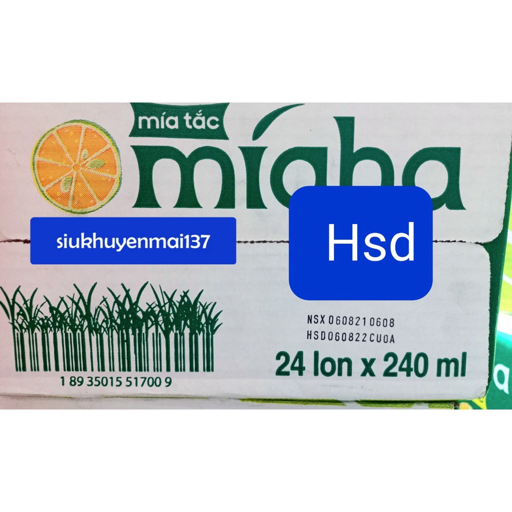 1 thùng 24 lon X240 ml nước mía tắc đào míaha, 100 % tự nhiên date 4/2024