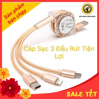 Sạc điện thoại dây rút 3 đầu | sạc 3 chân siêu tiện lợi