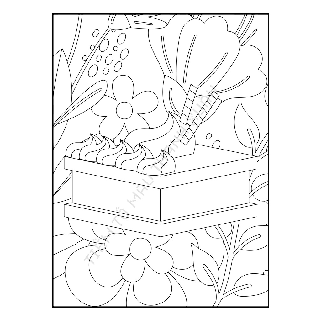 Set 50 Tờ Tranh Tô Màu Hình Bánh Ngọt Tô Màu Sáp, Màu Chì - Tiệm Tô Màu Thanh Xuân