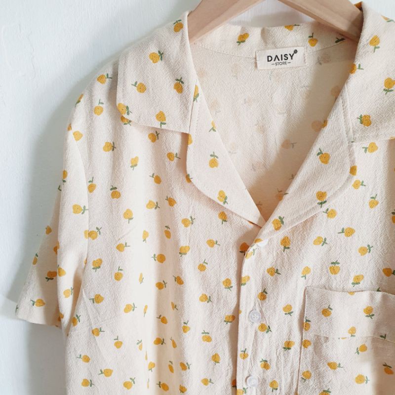 Pyjama mặc nhà thô đũi cara họa tiết quả chanh