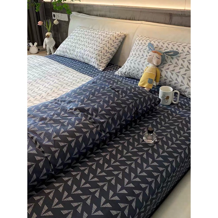 Bộ chăn ga gối cotton poly Lidaco decor phòng ngủ vintage - Chữ V trắng (SP001482) | BigBuy360 - bigbuy360.vn