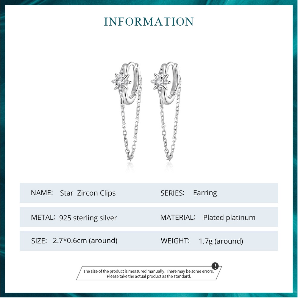 BAMOER Bông Tai bạc 925 HìNh Ngôi Sao ĐíNh Đá ThờI Trang