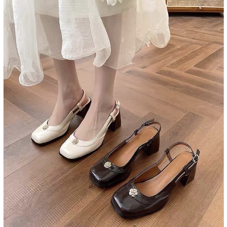 Giày sandal nữ cao gót mũi vuông đế vuông 6cm vân gỗ quai sau đẹp G240 Eudora899