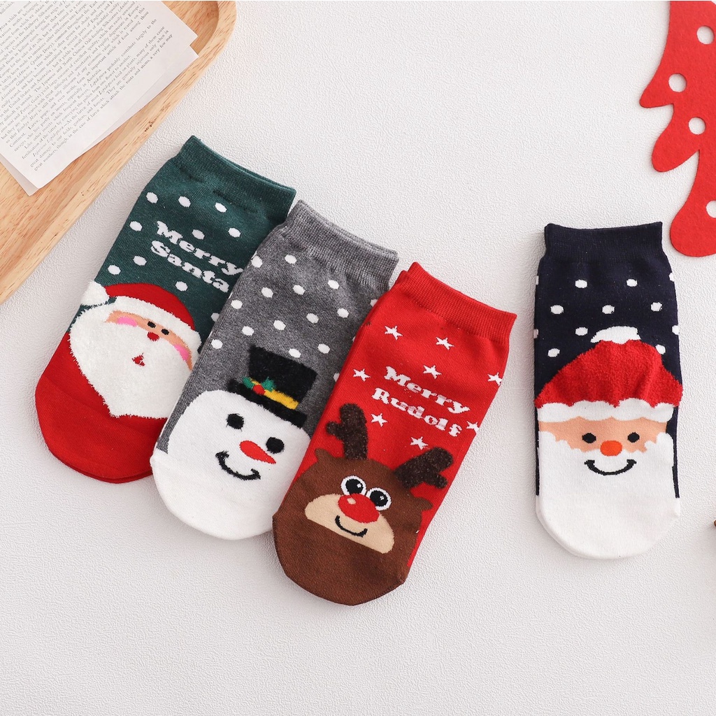 Set 4 đôi vớ KOKOROCARE YQ-01 họa tiết giáng sinh hoạt hình cho trẻ nhỏ trên 7 tuổi/người lớn