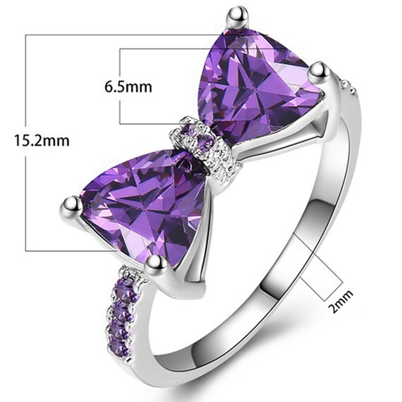 Fashion Luxury Fuchsia Cubic Zirconia Simple Bow Engagement Ring Jewelry