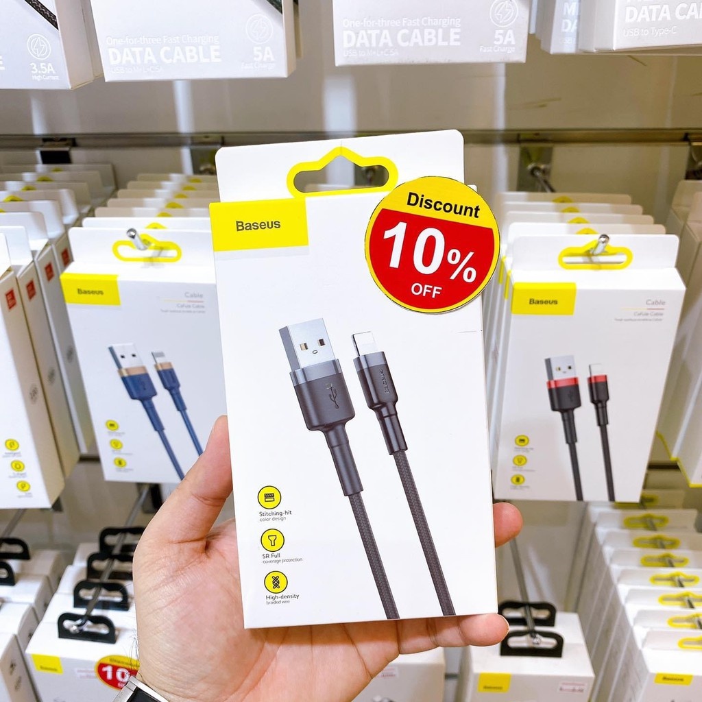 Cáp Ngắn I-Phone Baseus 50cm Usb to Lighting dùng Pin Sạc dự phòng 0.5 Mét bọc dù Siêu bền - Mã Cafule