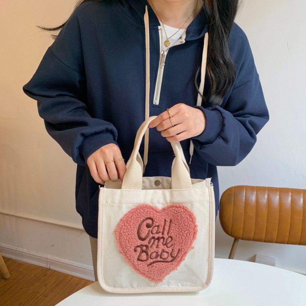 Túi Đựng Hộp Cơm Trưa Hình Trái Tim Bằng Vải Lông Nhỏ Xinh Cho Bạn Gái
