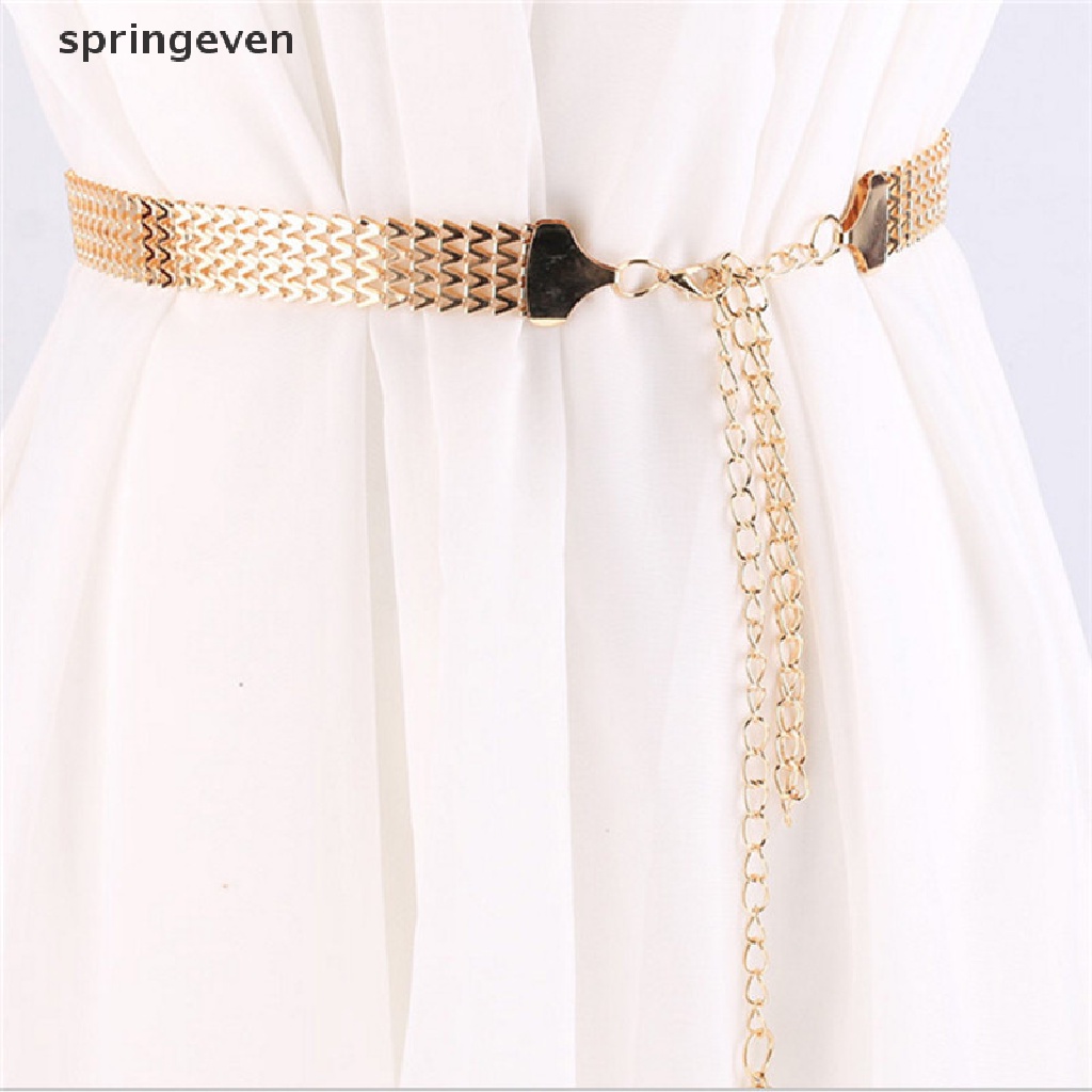 springeven Fashion Wave Metal Waist Chain Belt Gold Buckle Body Chain Dress Belt RFT