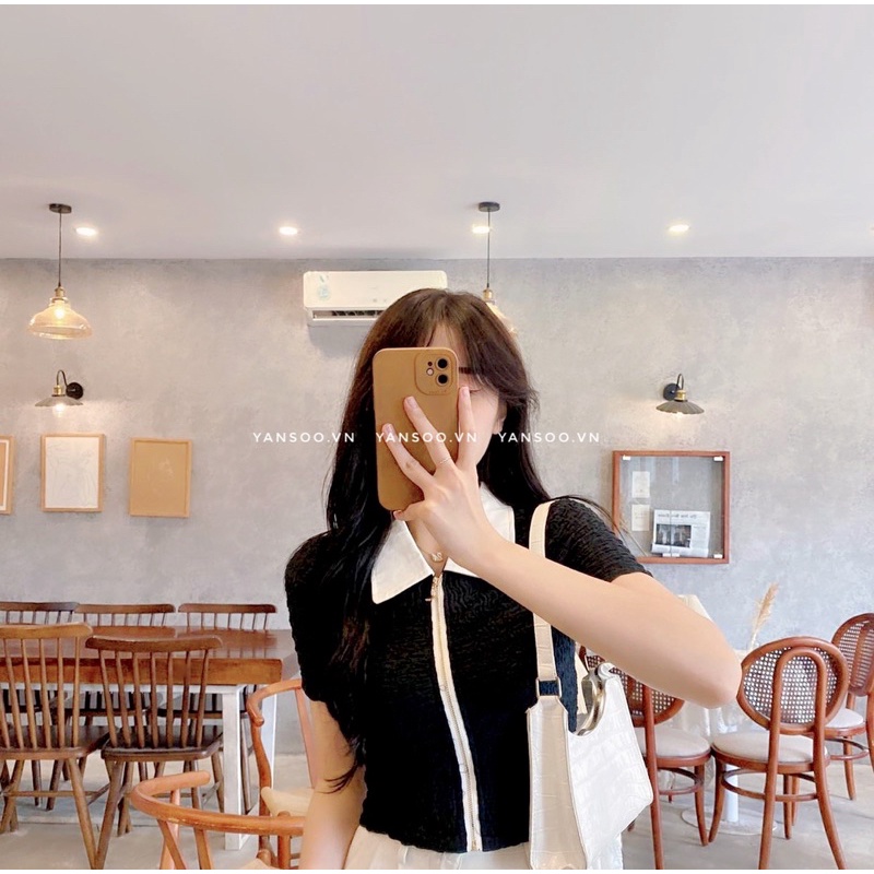 Áo croptop xốp cổ polo khoá giữa chất đẹp XẢ