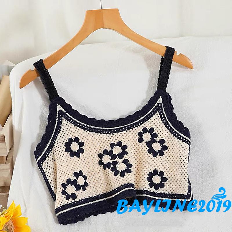 Áo hai dây dệt kim thêu họa tiết hoa thời trang dành cho bạn nữ