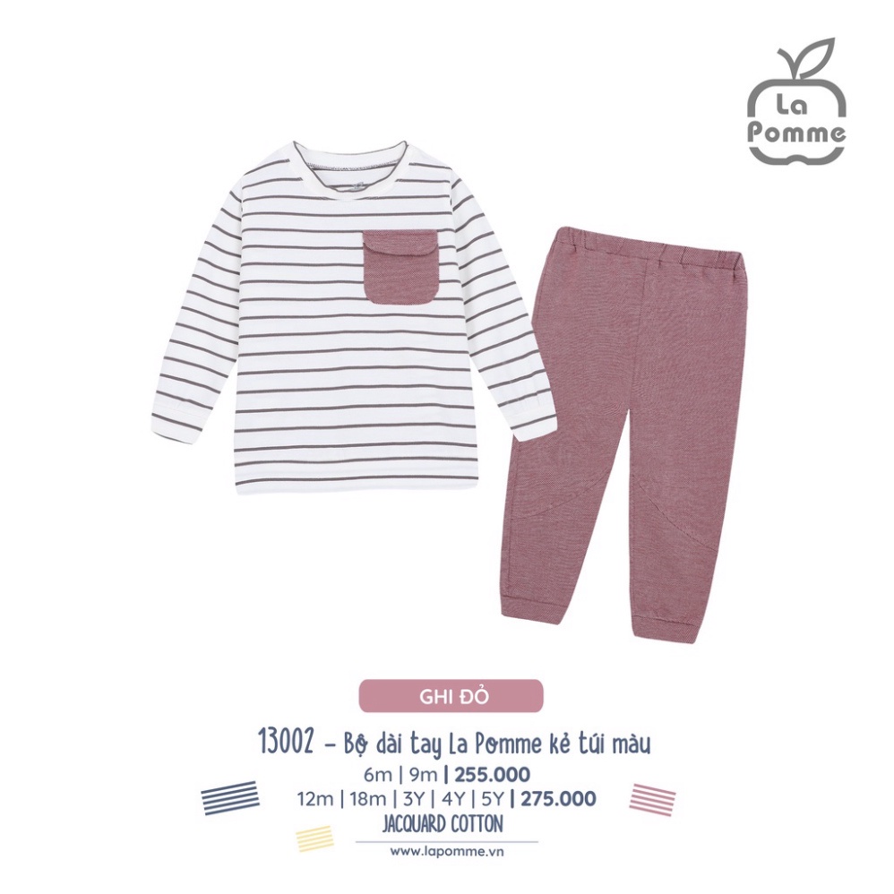 Bộ đồ dài tay La Pomme kẻ túi màu cho bé trai bé gái từ 6 tháng đến 5 tuổi mã LP13002