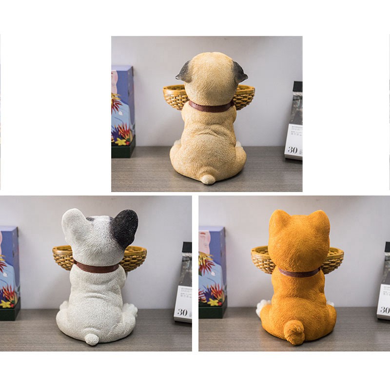 Nordic Pug French Bulldog Dog Statue Remote Control Storage Box Resin Shiba Inu Sculpture Home Decoration -Yellow+White