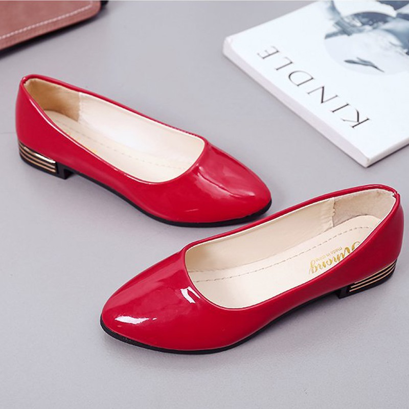 Giày búp bê da bóng mềm, có gót, dáng chuẩn, đáng yêu -304