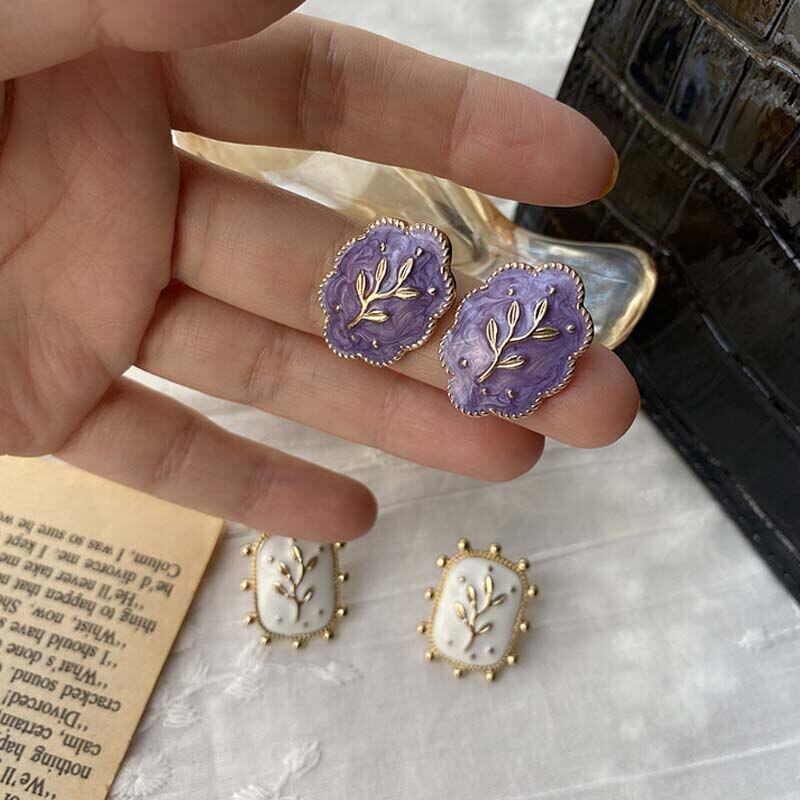 Bông Tai Hình Hoa Màu Tím / Trắng Phong Cách Bohemian Thời Trang Cho Nữ