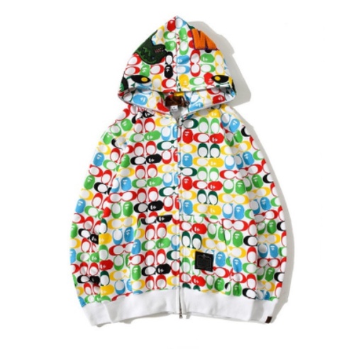 Ngụy trang bông nguyên chất Áo Khoác Hoodie Bape Phối Khóa Kéo Họa Tiết Đầu Cá Mập Phong Cách Nhật Bản 20 Kiểu Lựa Chọn Cho Cặp Đôi