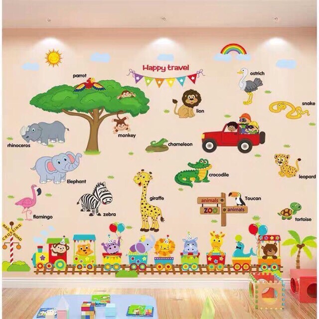 Bộ Decal Ghép hình Thú Tiếng Anh + Xe Lửa Cho Bé