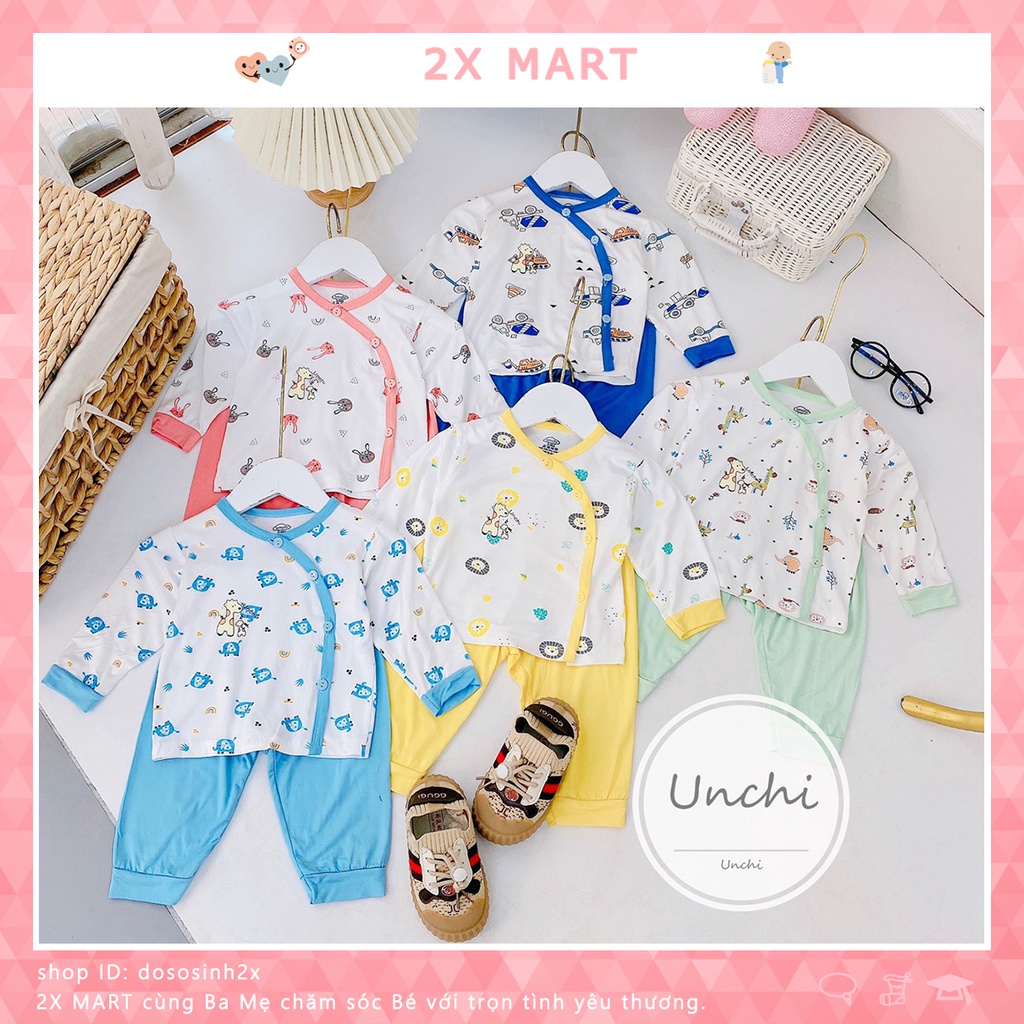 Quần áo sơ sinh Bộ dài tay cho bé trai bé gái vạt chéo petit Unchi peptit cao cấp 2X MART