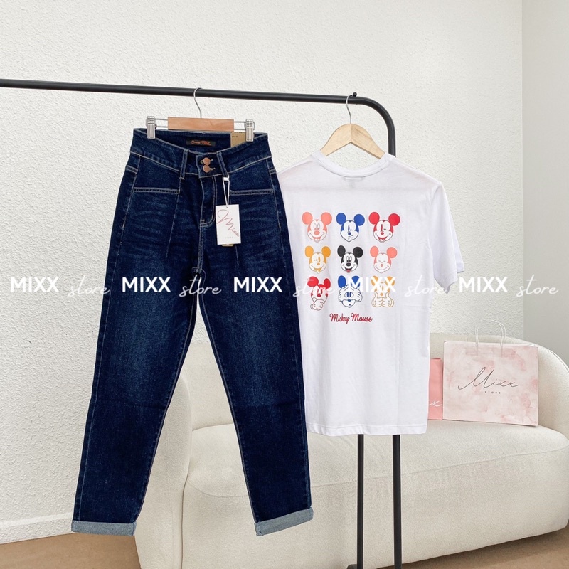Quần Jean Nữ Baggy Lưng Cao 2 nút co giãn thoải mái phom dài mặc che đùi tốt phong cách sành điệu