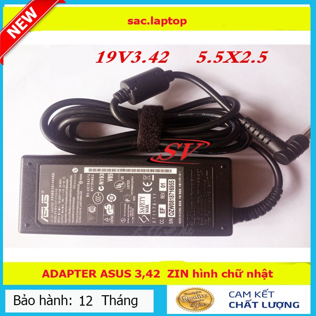 [Sạc Zin] sạc laptop asus 19,5v-3,42a  65w - sạc zin hình chữ nhật