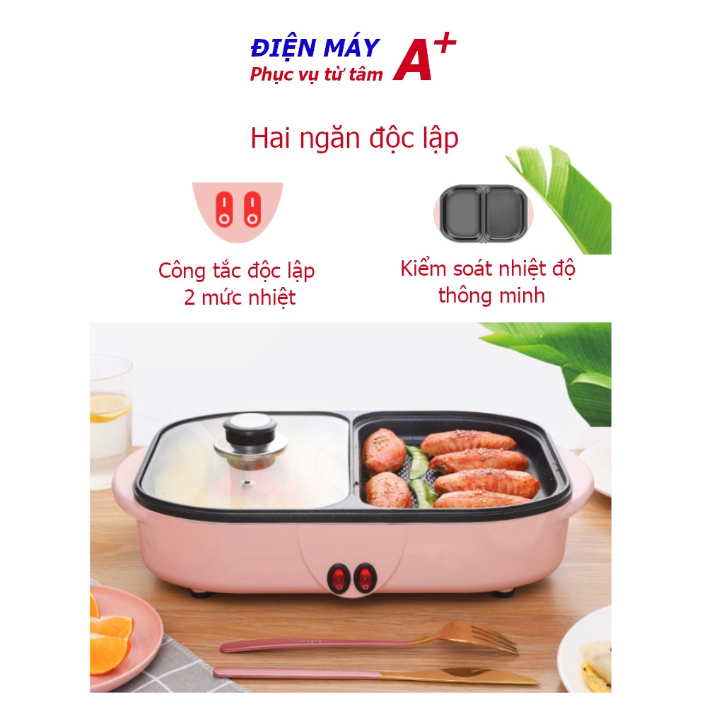 Nồi lẩu nướng đa năng - Bếp lẩu nướng 2 in 1 mini 2 ngăn cao cấp phong cách Hàn Quốc