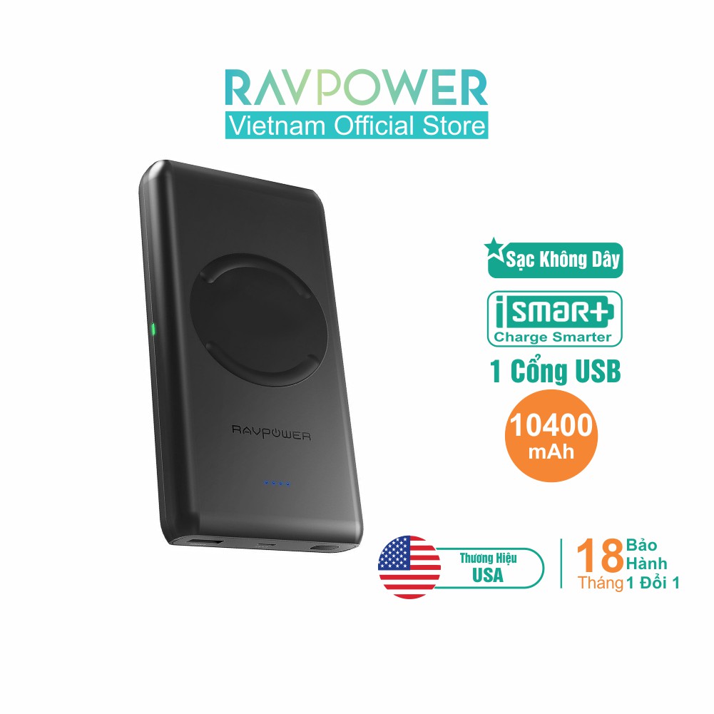 [Mã LT150 giảm 150k đơn 699k] Pin Sạc Dự Phòng RAVPower Tích Hợp Sạc Không Dây RP-PB080