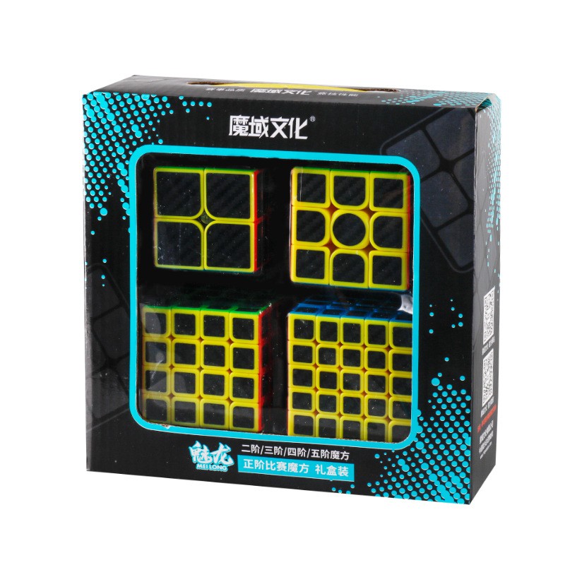 Hộp 4 Rubik Carbon Fiber WCA 2x2 3x3 4x4 5x5 Đồ Chơi Rubic MoYu MeiLong Qùa Tặng