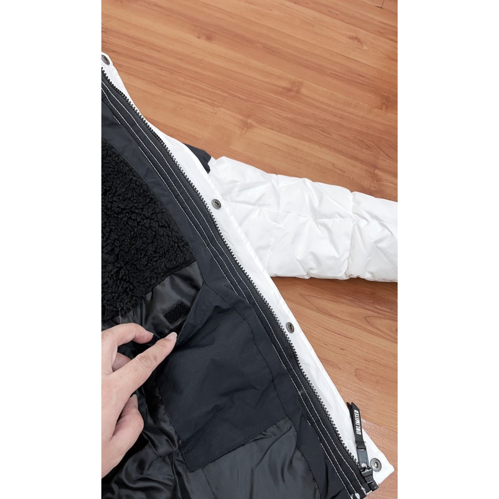 Áo phao Parka Geogre mũ lông màu trắng đen size lớn