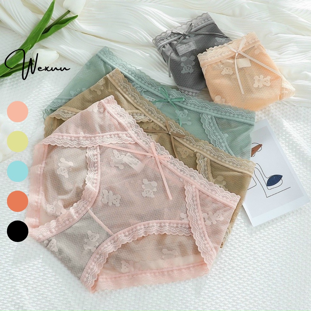 Quần lót Ren xuyên thấu kiểu ống sẻ sexy họa tiết gấu ngọt ngào - Wexuu Design QC106