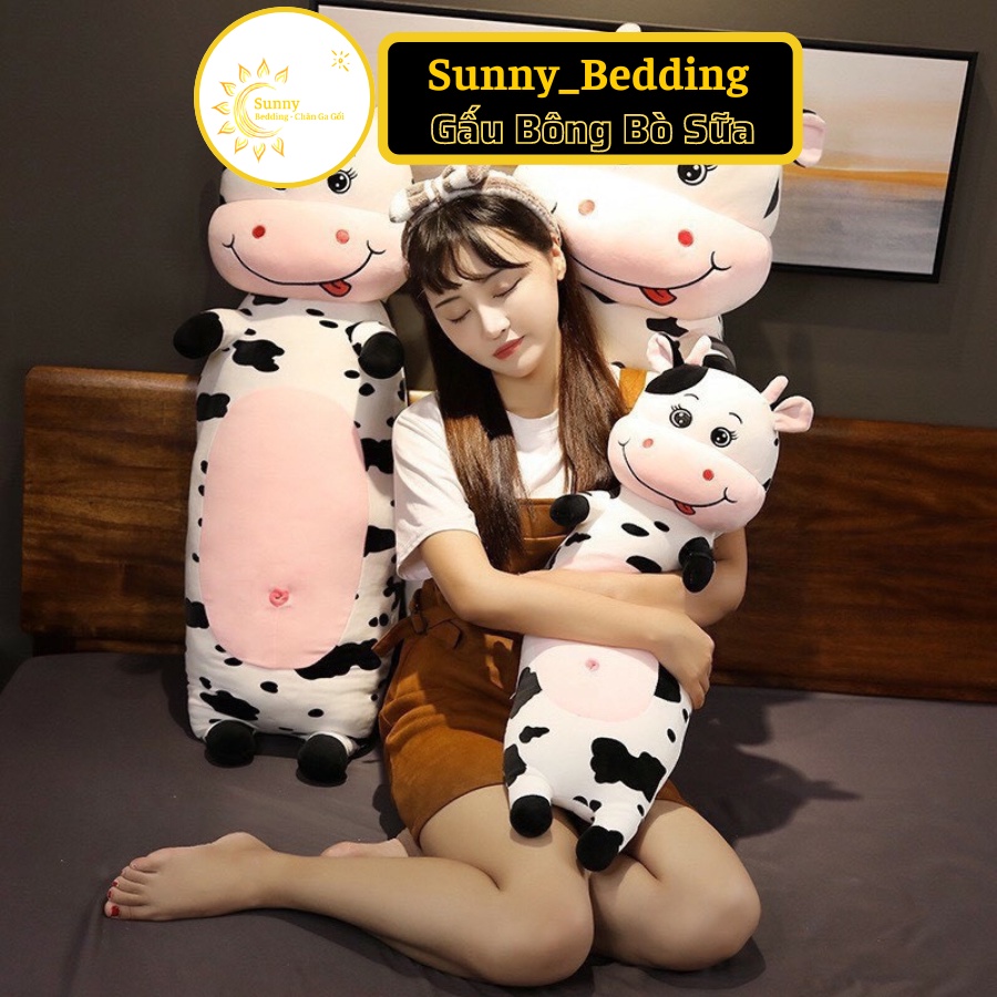Gấu Bông Gối Ôm Hình Bò Sữa Lót Bông Gòn Siêu Nhẹ Vải Mềm mịn🐮