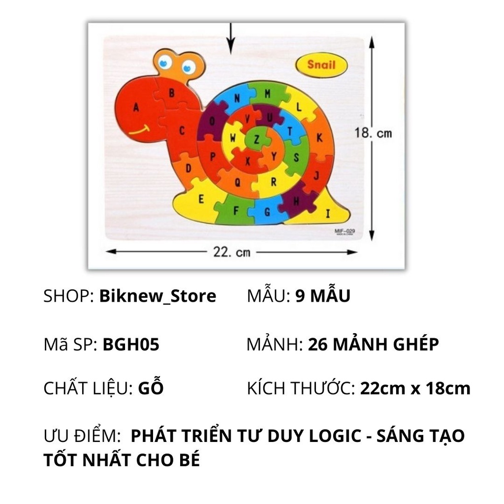 Bộ đồ chơi ghép hình gỗ cho bé 3d 26 mảnh, giáo dục trẻ thông minh tập trung sáng tạo và kiên nhẫn - BGH05