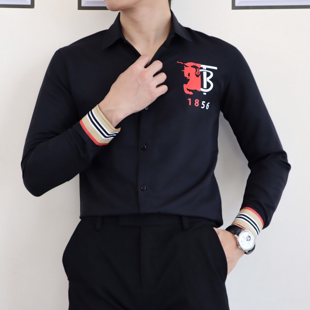 CHẤT ĐẸP 💎 Áo sơ mi nam dài tay vải kate bo tay kẻ sọc phối logo TB mã ITTD44