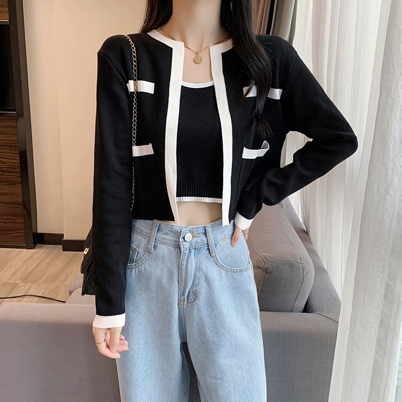 IELGY  Áo Khoác cardigan Dệt Kim Hai Mảnh Màu Sắc Tương Phản Thời Trang Dành Cho Nữ