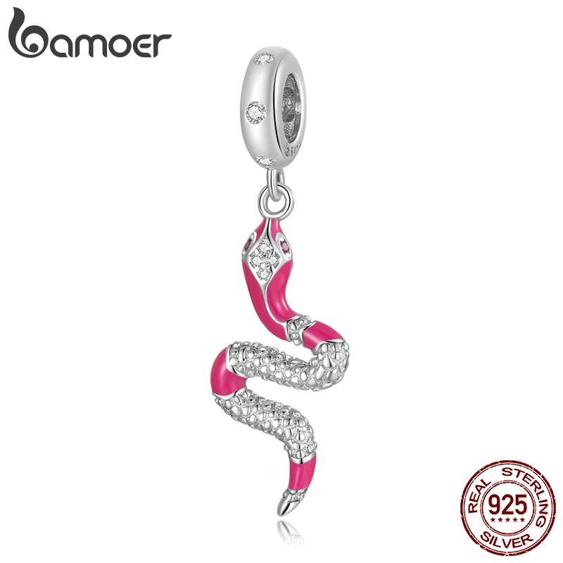 Hạt charm BAMOER BSC577 làm từ bạc 925 thiết kế hình rắn tinh tế làm vòng tay DIY thời trang