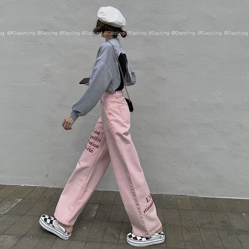 Quần Jeans Nữ Lưng Cao Dáng Rộng Thêu Chữ Thời Trang 2021 | BigBuy360 - bigbuy360.vn