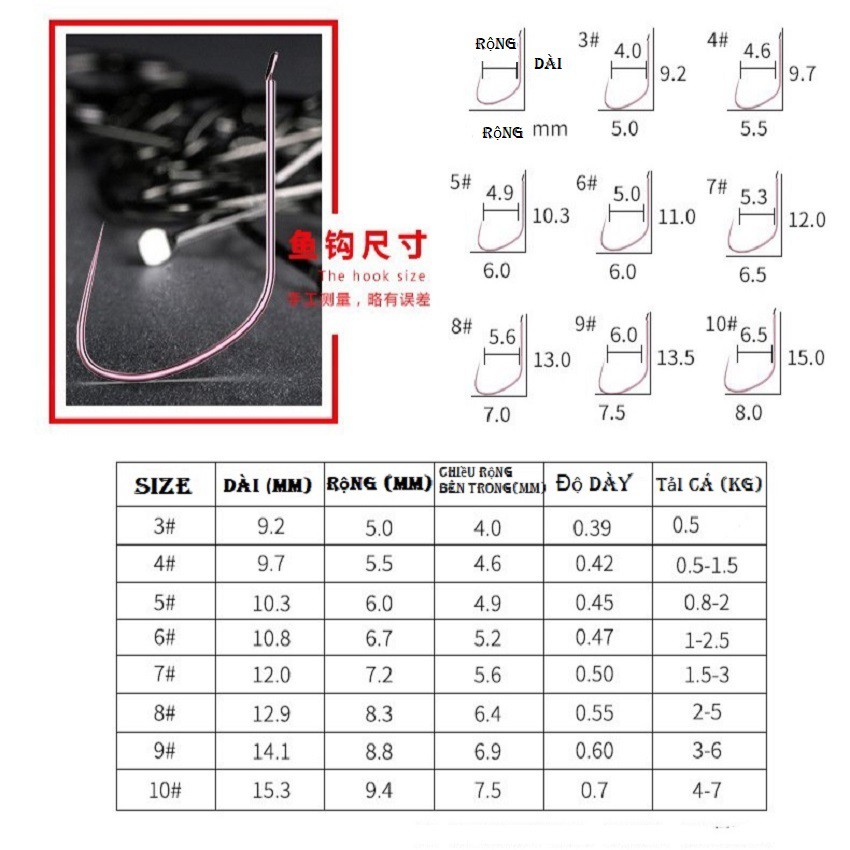 [GIÁ DÙNG THỬ] Lưỡi Câu Không Ngạnh Cacborn Ti Tan HUANSHENG Nhật Bản - HOÀI MY FISHING LKN06 chuyên câu đơn, câu đài...