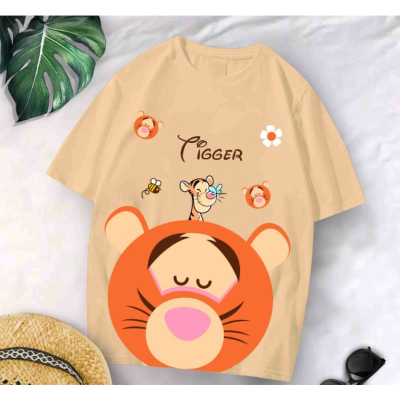 Áo Thun Tay Ngắn Ov17 OVERSIZE In Hình Gấu POOH / Hổ Phong Cách Hàn Quốc Cho Người Lớn