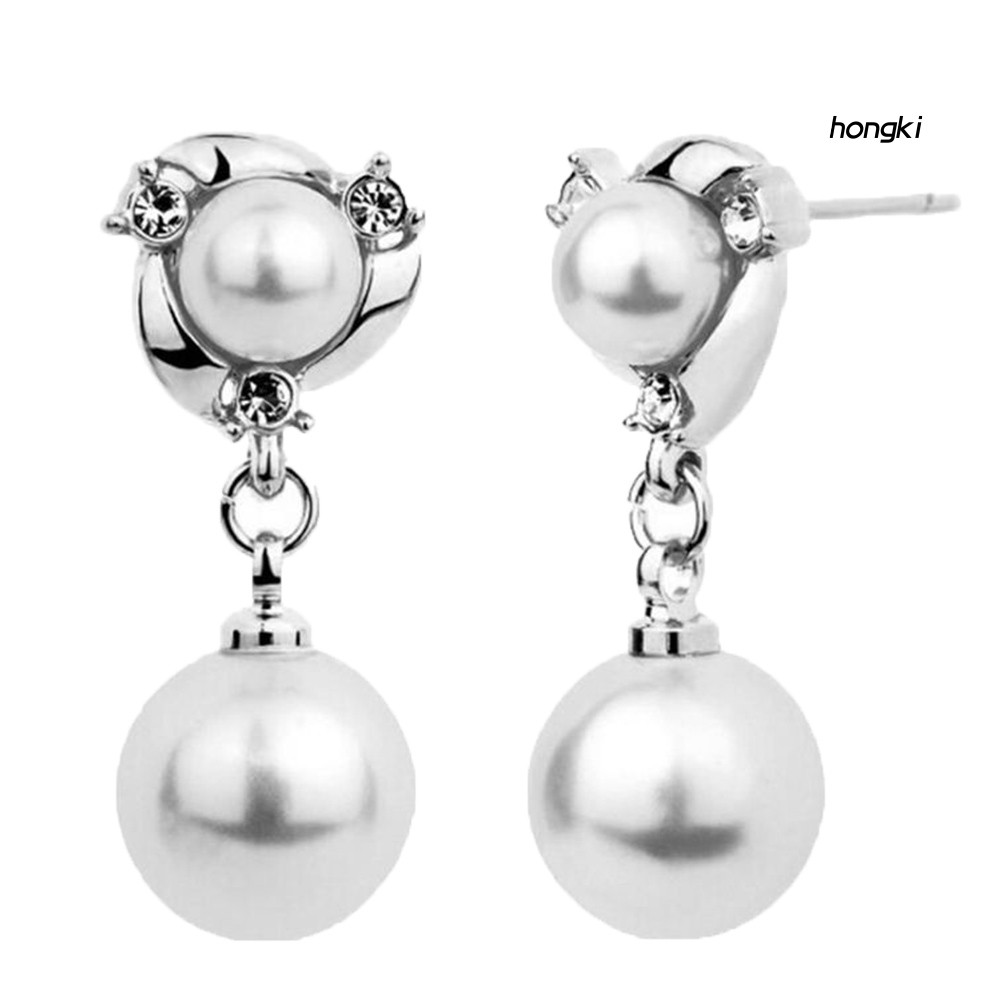 Bông Tai Dáng Dài Đính Ngọc Trai Nhân Tạo Thời Trang Cho Nữ