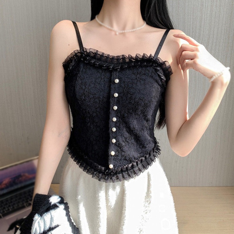 Áo 2 Dây Bra Dáng Croptop Phối Viền Bèo Tiểu Thư, Chất Đẹp Có Mút Nâng Ngực