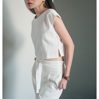 Áo Linen- Áo Croptop trắng đen