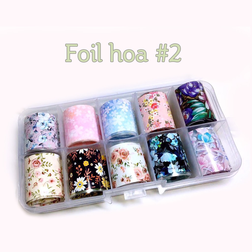 HỘP 10 cuộn Giấy foil dán móng kèm KEO FOIL ( khách chọn mẫu)