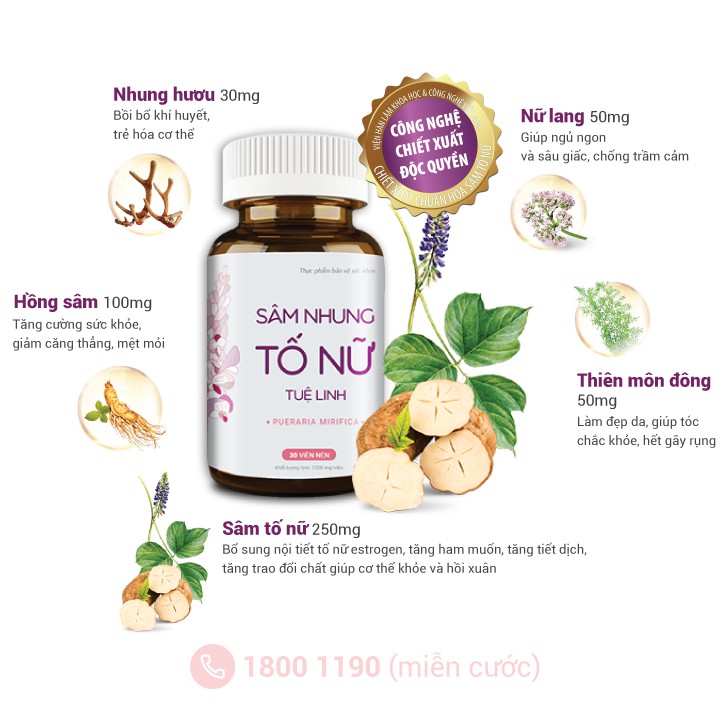 ✅Sâm nhung tố nữ Tuệ Linh - [Chính hãng] - Bổ sung nội tiết tố, cải thiện sinh lý nữ, đẹp da - Lọ 30 viên