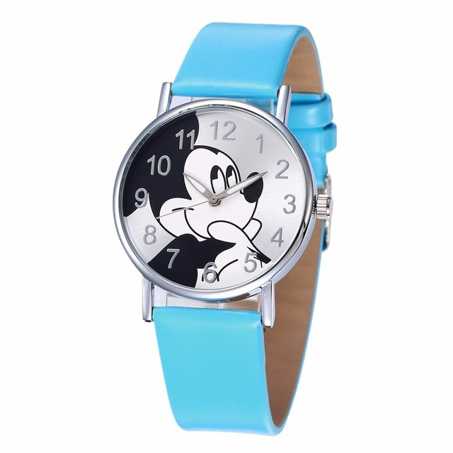 Đồng hồ LWCC 159 dây da mặt hình chuột Mickey dễ thương cho nữ