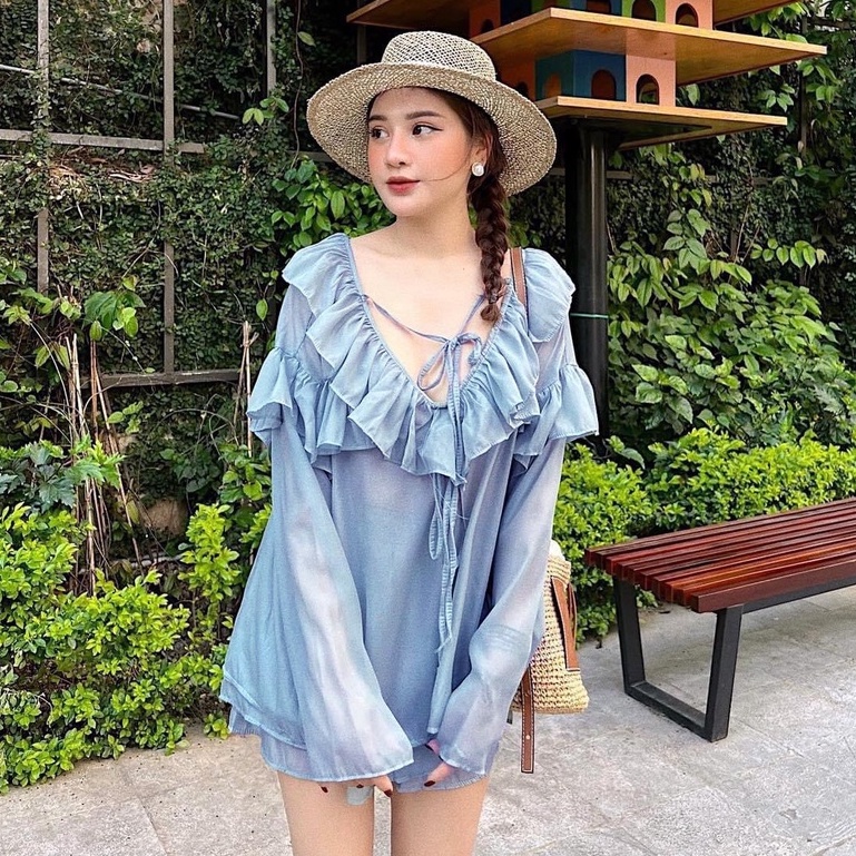Set bộ tơ bèo xanh ngọc tiểu thư xinh xắn đồ bộ nữ sang chảnh DN356