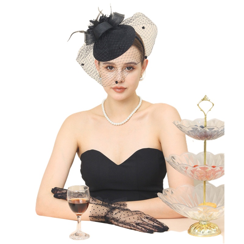Set 2 Món Mũ Fedoras Với Găng Tay Lưới Phối Ruy Băng Lưới Cho Nữ
